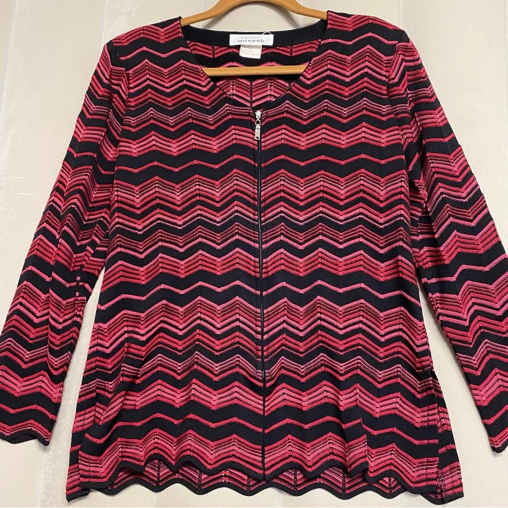 Exclusively Misook Women’s Zip Cardigan Sweater Small Chevron Designer Luxury